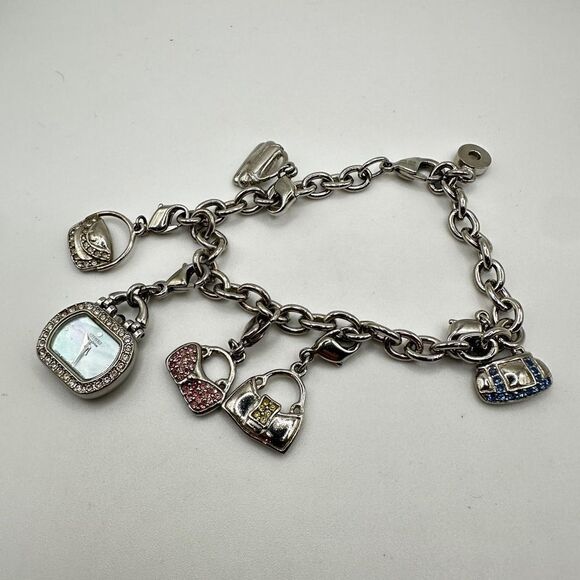 Citizen Eco-Drive Rhinestone Watch Purses Charm Bracelet Silver Tone - Picture 2 of 16